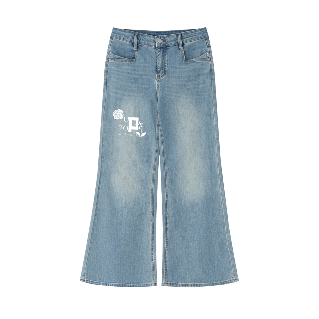 UPTOPWEAR Women's Vintage Wash Flared Leg Jeans