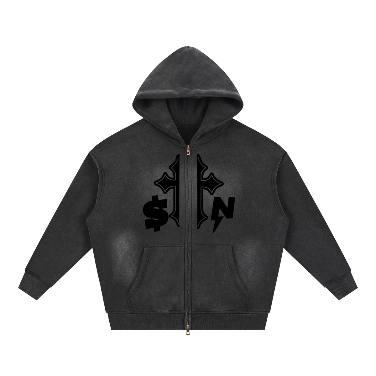 UPTOPWEAR Sunfade Two-way Zipper Boxy Fleece Hoodie