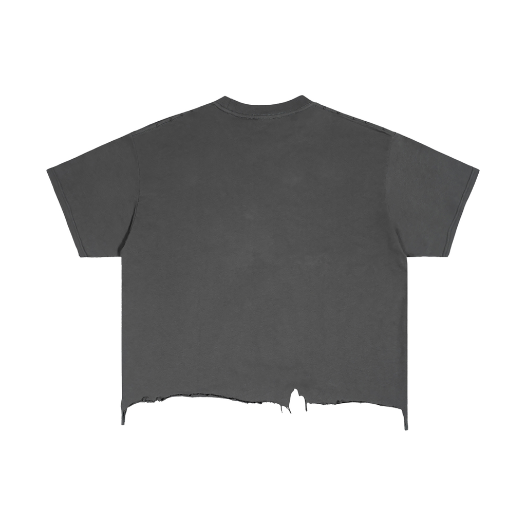 UPTOPWEAR Vintage Wash Boxy Distressed Hem T-Shirt