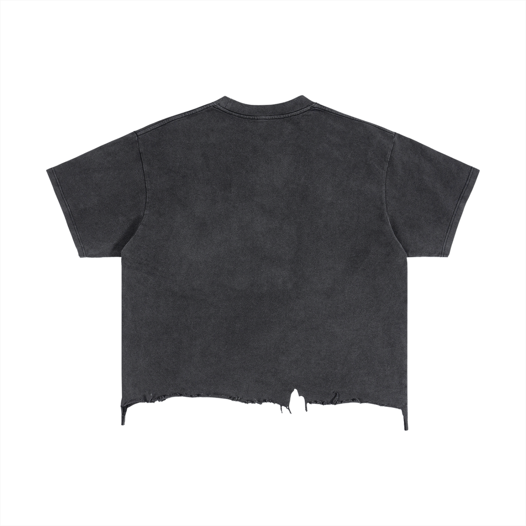 UPTOPWEAR Vintage Wash Boxy Distressed Hem T-Shirt