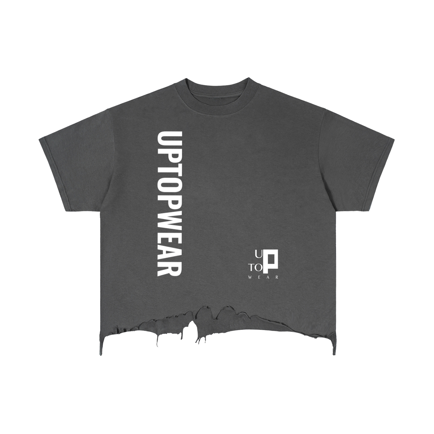 UPTOPWEAR Vintage Wash Boxy Distressed Hem T-Shirt