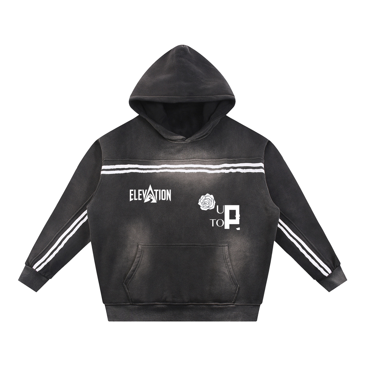 UPTOPWEAR Sun Fade Contrast Tape Fleece Hoodie
