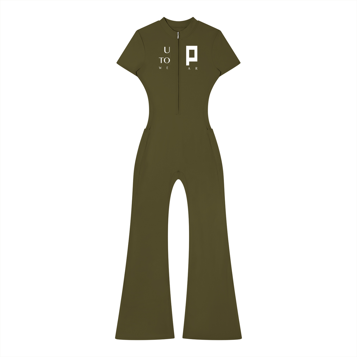 UPTOPWEAR  Women’s Tight Flared Leg Quarter-Zip Jumpsuit