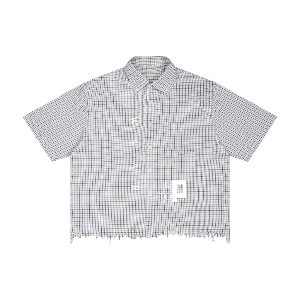 UPTOPWEAR Unisex Distressed Plaid Boxy Shirt