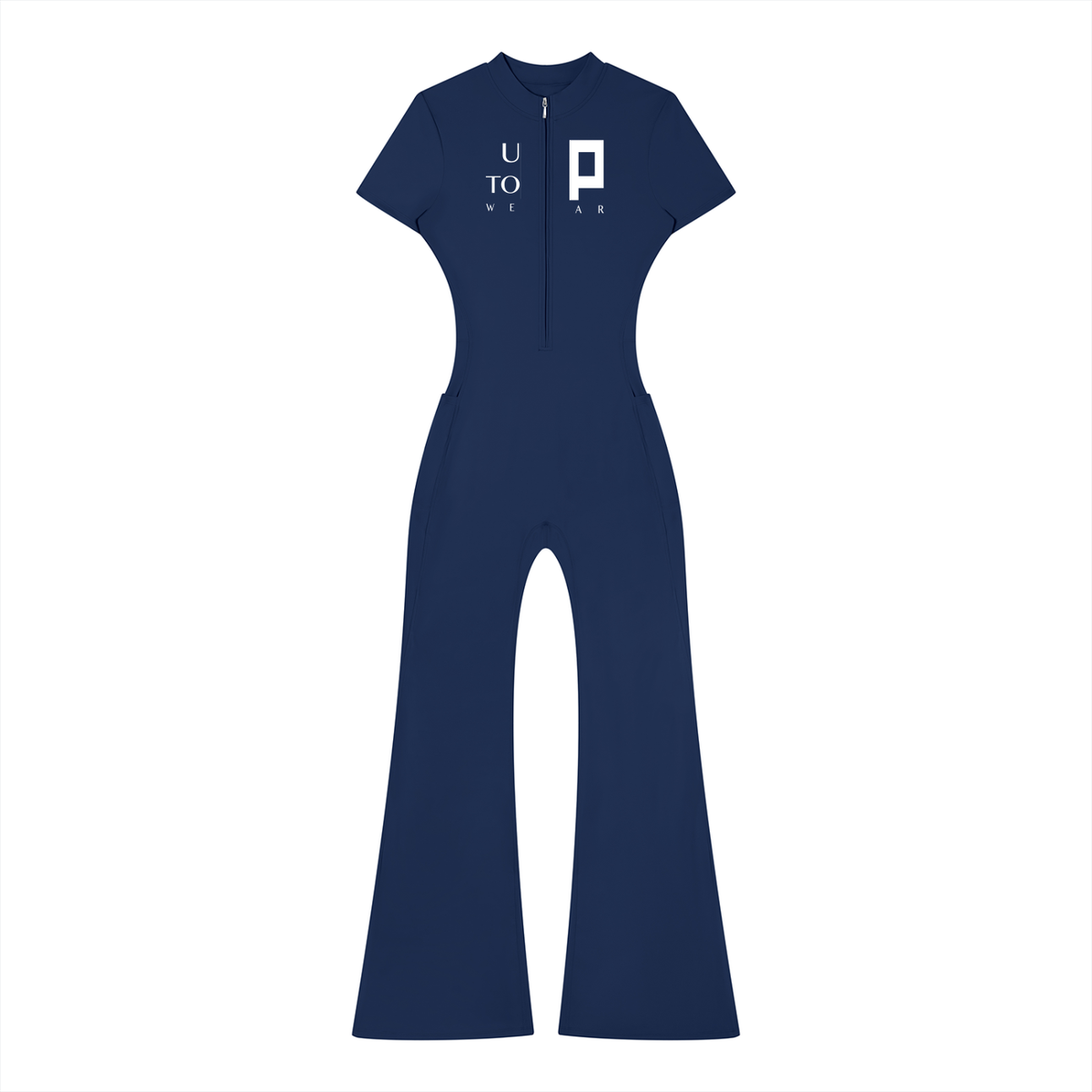 UPTOPWEAR  Women’s Tight Flared Leg Quarter-Zip Jumpsuit