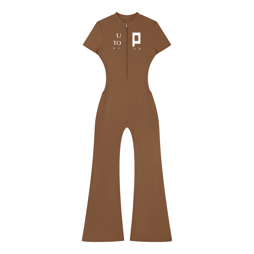 UPTOPWEAR  Women’s Tight Flared Leg Quarter-Zip Jumpsuit
