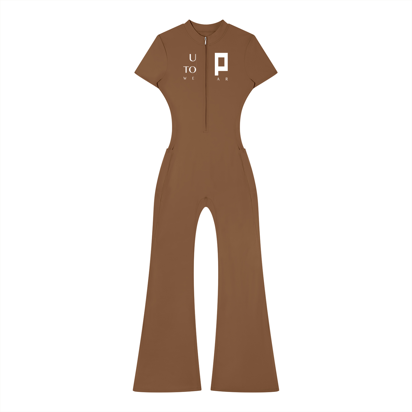 UPTOPWEAR  Women’s Tight Flared Leg Quarter-Zip Jumpsuit