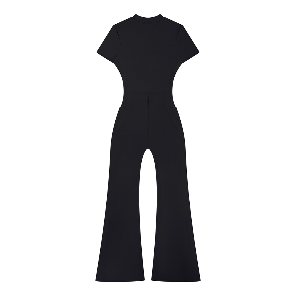 UPTOPWEAR  Women’s Tight Flared Leg Quarter-Zip Jumpsuit