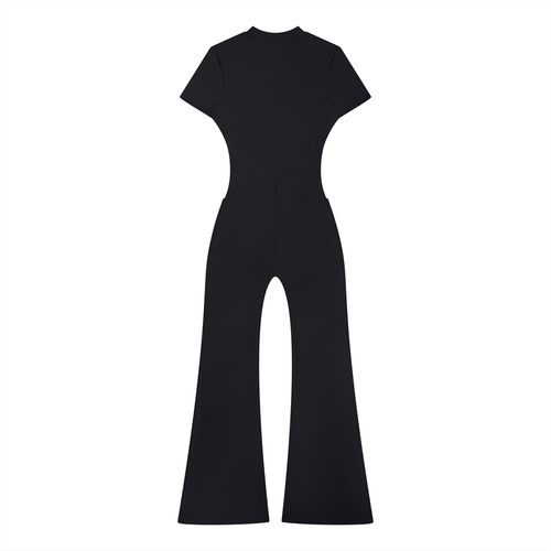 UPTOPWEAR  Women’s Tight Flared Leg Quarter-Zip Jumpsuit