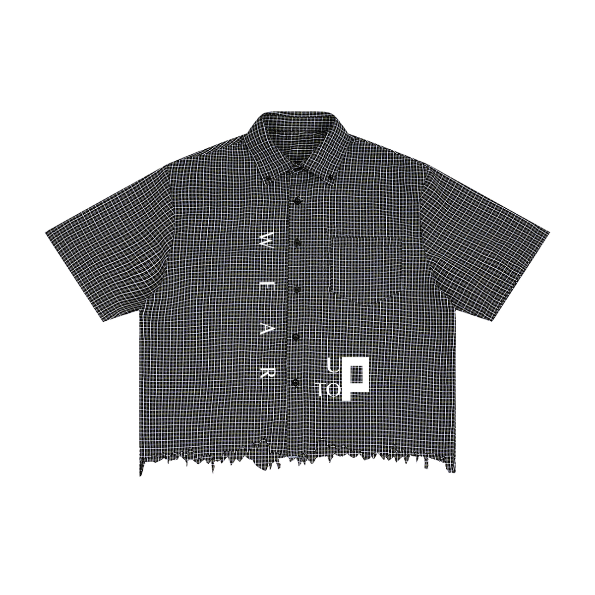 UPTOPWEAR Unisex Distressed Plaid Boxy Shirt