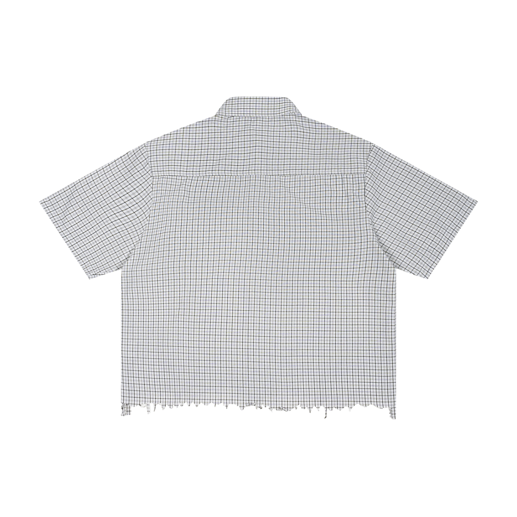 UPTOPWEAR Unisex Distressed Plaid Boxy Shirt