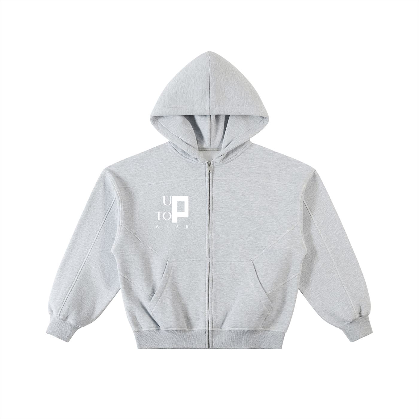 Contrast-Stitched Boxy Fleece Zip Hoodie