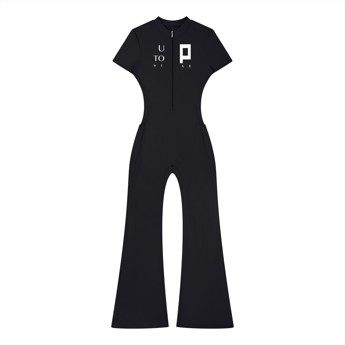 UPTOPWEAR  Women’s Tight Flared Leg Quarter-Zip Jumpsuit