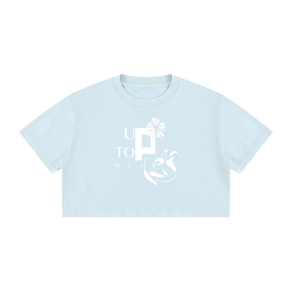 UPTOPWEAR Women's Mineral Wash Cotton Crop T-Shirt