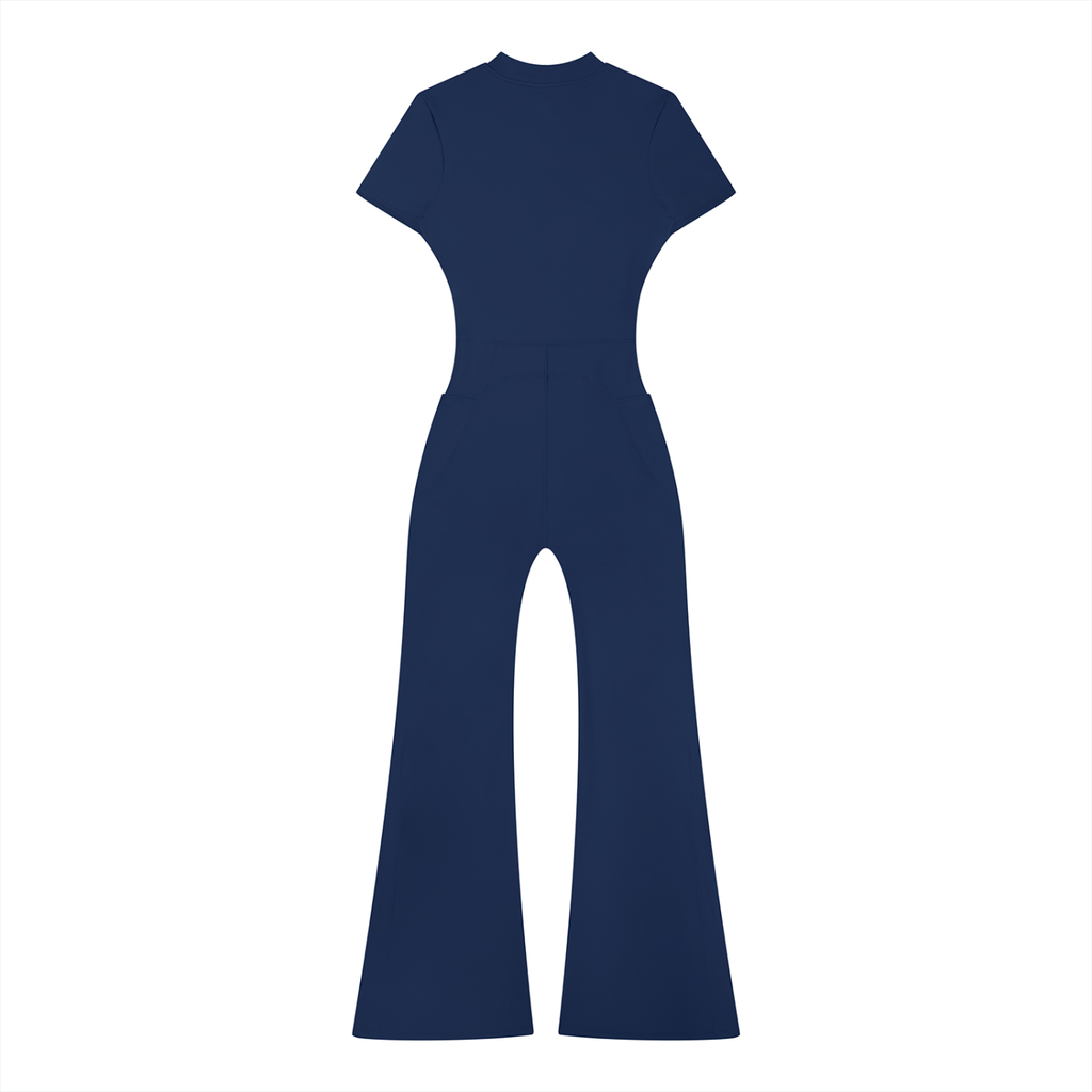 UPTOPWEAR  Women’s Tight Flared Leg Quarter-Zip Jumpsuit