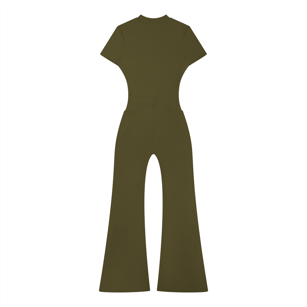 UPTOPWEAR  Women’s Tight Flared Leg Quarter-Zip Jumpsuit