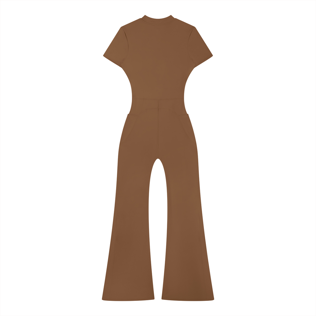 UPTOPWEAR  Women’s Tight Flared Leg Quarter-Zip Jumpsuit
