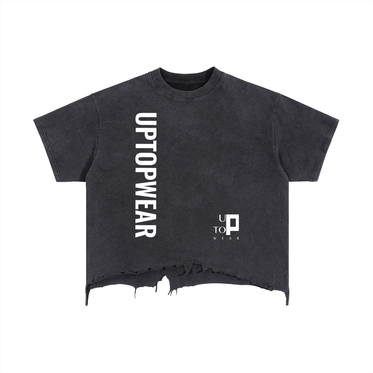 UPTOPWEAR Vintage Wash Boxy Distressed Hem T-Shirt