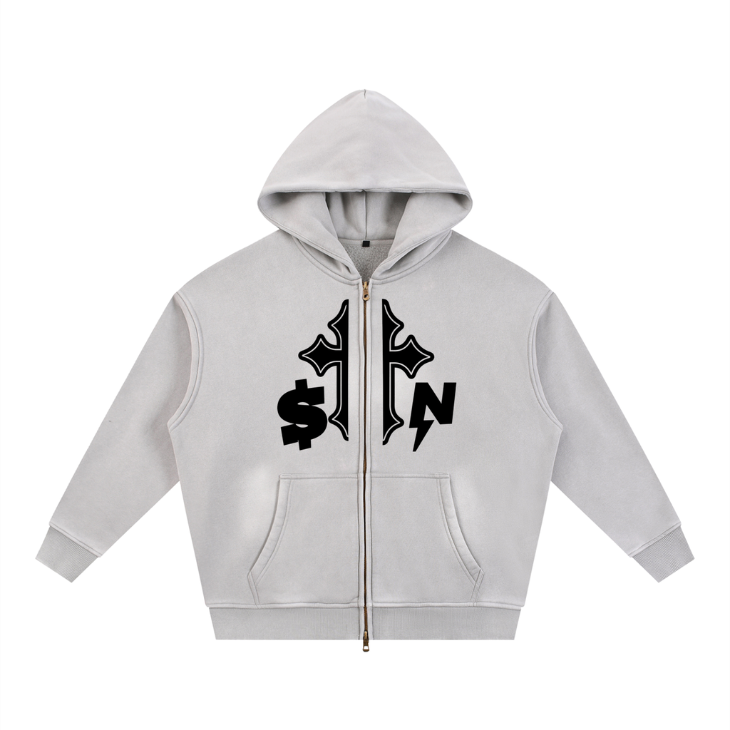 UPTOPWEAR Sunfade Two-way Zipper Boxy Fleece Hoodie