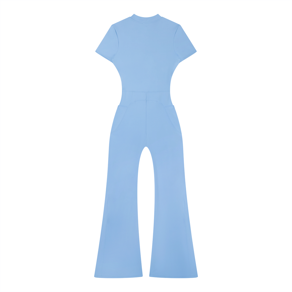 UPTOPWEAR  Women’s Tight Flared Leg Quarter-Zip Jumpsuit